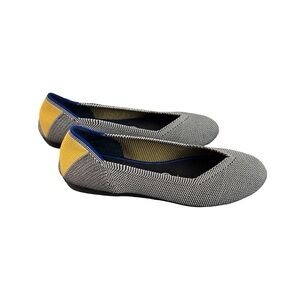 Rothy's The flat in RETIRED Shale ribbon yellow stripe houndstooth 7.5